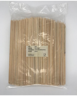 B-1000UDS BROCHETAS BAMBU 300X3.8MM (5X1000)